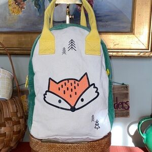 Fluf Zipper FOX Lunch Bag Roomy Tote Certified Organic Cotton Chemical Free